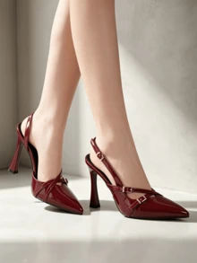 Spring New Fashion Thin High Heel Pointed Toe French Low-Cut Versatile Sandals - Burgundy - View 6
