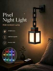 1/2pcs 16 Color RGB Pixel Light Night Light USB Rechargeable Remote Control Wall Mount Desktop Table Lamp Wall Light Bedroom Game Room Decor Gift Pixel LED Light Night Light, 16 Color Ambient Light, Dual Use Wall Light, With Hanging Chain, Suitable For Home Party Cosplay Decoration - Multicolor - View 2