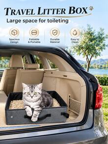 1pc Foldable Splash-Proof Cat Litter Box, Waterproof Portable Cat Toilet, Odorless Open-Top Cat Litter Tray, Easy To Clean Cat Toilet, Suitable For Travel, Car And Outdoor Use - L - View 7