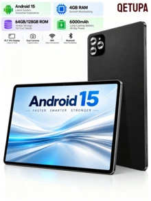 Qetupa 10.1 Inch Android 15 Tablet PC, 4GB RAM 64GB/128GB ROM Octa‑Core 1.8GHz, HD 1280x800 IPS Touch Screen, WiFi5 BT5.2 GPS, 5MP Front+13MP Rear Camera,6000mAh Battery,No Adapter - Black - View 1