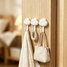 2/3/6pcs Soft Cute 3D Cloud Shaped Seamless Hooks, No-Drill Adhesive Backing Installation, No Drilling Required, No Wall Damage, Thickened Hooks With Strong Load-Bearing Capacity, Rounded Arc Hooks Prevent Slipping, Pure White Minimalist Texture - View 7
