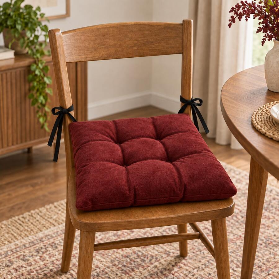 1-4-6 Piece Soft Chair Cushion Set – Plush Filled Seat Pads For Extra Comfort - Red - View 1