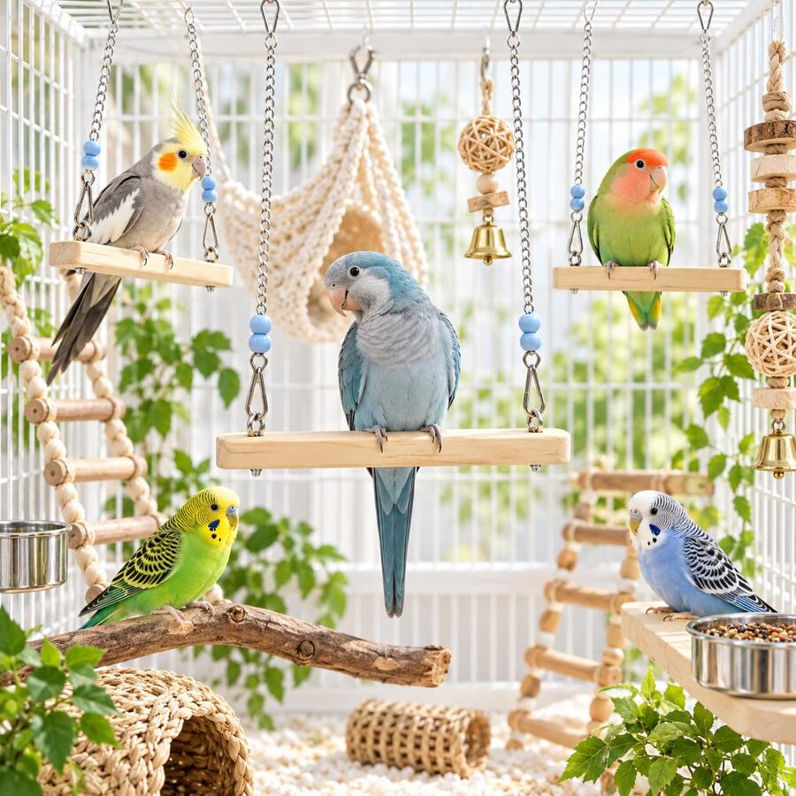 20/24/28cm Bird Swing,Wooden Parrot Perch Swing, Hanging Bird Toy For Cage, Durable Bird Stand For Cockatiels Budgies Lovebirds And Small Parrots