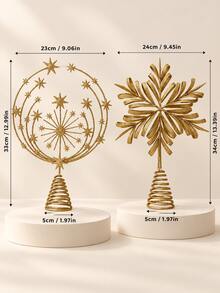 1pc Starry Sky Gold Metal Christmas Tree Topper Decoration, Star & Moon 3D Design, Metal Material, Suitable For Tree Top, Gold Finish Holiday Decor, Spiral Base Secure Installation - Multicolor - View 6