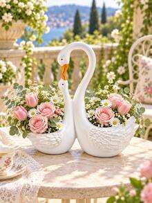 1pc Elegant Swan Planter Flower Pot, Romantic Floral Container For Patio, Balcony, Garden Table, Living Room, Wedding Centerpiece, Cottage Decor, Spring Home Styling, Porch, Entryway And Dining Accent - A - View 10