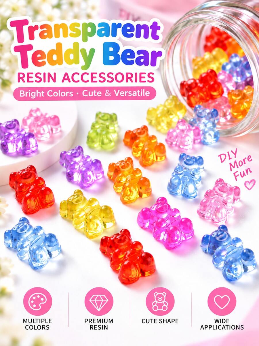 10/30pcs Cute Macaron Color Acrylic Gummy Bear Charms, Suitable For DIY Keychains, Phone Cases, Hair Clips, Bracelets, Necklaces, Earrings And Other Fashion Accessories - Multicolor - View 1