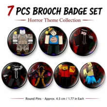 7pcs Roblox Theme Enamel Brooch Set, Round 4.5cm Eerie Badge, Gothic Skull & Horror Character Design, Durable Clasp, Suitable For Halloween Party, Cosplay, Backpack, Jacket, Bag Decoration, Horror Fan Gift - A - View 3