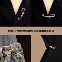 3/4/6Pcs Vintage Brooch Set, Gold Quilted Pins, Retro Style Brooches, Adjustable Waist Safety Pins, For Dress And Jeans Clothing Decoration - Multicolor - View 4