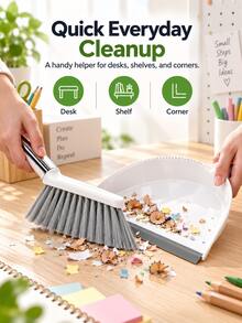 Mini Broom And Dustpan Cleaning Set - Suitable For Home Cleaning And Small Spaces; Includes Mini Broom, Keyboard Brush And Plastic Dustpan; Perfect For Cleaning Car Interior, Home, Desk, Kitchen And Pet Mess. - Multicolor - View 5