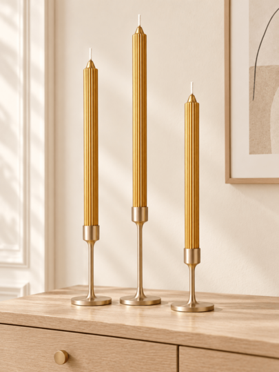 Velas cónicas doradas con rayas verticales, velas metálicas doradas de tallo largo, velas decorativas para cenas, ideales para centros de mesa de bodas, decoración vintage francesa para el hogar, cenas, decoración para crear un ambiente festivo, velas decorativas sin aroma para el hogar.