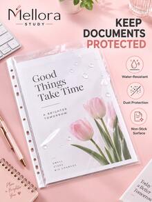 50pcs/100pcs 1pack Clear 11-Hole Binder Pockets, Transparent Plastic Sheet Protector, Loose Leaf Document Storage Pouches For A4 Paper, Office School Filing Supplies - 11-hole Transparent File Bag - View 4