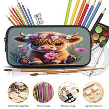Cute Highland Cow 2D Print 3 Pieces Backpack Set, Large Capacity Backpack With Crossbody Bag And Pencil Case Combination, Side Elastic Mesh Pocket Water Bottle Holder, Wide Breathable Adjustable Shoulder Straps, Fresh Healing Country Style Daily Commute Travel Leisure Storage Bag - Printed Bag - View 2