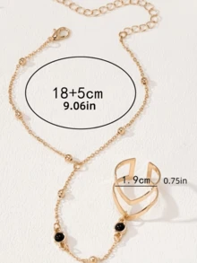 1pc Fashionable Elegant Personalized Black Acrylic Design Linked Finger Bracelet - Multicolor - View 4