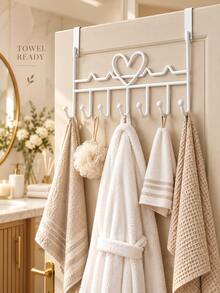 No-Drill Over-The-Door Hanging Storage Rack, Multi-Functional Iron Coat Rack, 7-Hook Door Back Coat & Hat Hook Towel Rack, Suitable For Bedroom, Bathroom, Kitchen Clothing, Hats, Bags, Scarves Storage - Multicolor - View 3