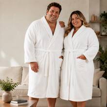 1pc Men's Solid Color Bathrobe, Premium Comfortable Breathable Plush Soft Absorbent Quick Dry, Long Home Wear, Sleepwear Bathrobe Morning Robe Suitable For Home/Spa/Hotel/Leisure, All Season Use, Bathroom Decor - Lapel-up Plain Bathrobe - White - View 9