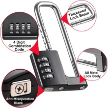 1pc [Stainless Steel Combination Lock] 4-Digit Stainless Steel Combination Lock - Heavy-Duty Adjustable Shackle For School, Gym Lockers & Outdoor Gates, Cupboard Lock, Fence Door - Multicolor - View 3
