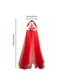 1pc Red/White Bridal Red Bow Hooded Mesh Cape, Ghost Bride Costume, Party Decoration Cloak, Cosplay, Party Outfit, Photo Prop, Christmas Party - Multicolor - View 12