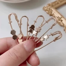 3/4/6Pcs Vintage Brooch Set, Gold Quilted Pins, Retro Style Brooches, Adjustable Waist Safety Pins, For Dress And Jeans Clothing Decoration - Multicolor - View 8