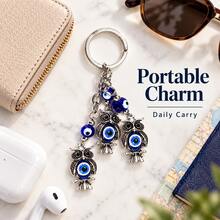 1pc Blue Bead Owl Keychain, 3 Owl Dangle Bag Charm, Vintage-Style Lightweight Key Ring For Handbag, Backpack, Car Keys & Travel - Multicolor - View 9
