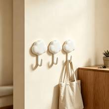 2/3/6pcs Soft Cute 3D Cloud Shaped Seamless Hooks, No-Drill Adhesive Backing Installation, No Drilling Required, No Wall Damage, Thickened Hooks With Strong Load-Bearing Capacity, Rounded Arc Hooks Prevent Slipping, Pure White Minimalist Texture - View 3