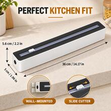 Plastic Wrap Cutter With Sliding Blade, 3-Way Mounting With Strong Suction Cup, Magnetic Back And Hook-And-Loop Fastener, Kitchen Foil And Cling Film Dispenser, Clean Cut, Space-Saving Organizer For Fridge, Countertop And Wall, Easy To Use Daily - View 8