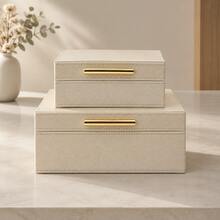 1 Set Faux Leather Stitched Large Capacity Jewelry Storage Box, Modern Home Jewelry Storage Box, Elegant Artificial Leather Storage Box, Room Decor Box, Modern Jewelry Storage Box With Gold Clasp, Suitable For Vanity And Home Decor - White - View 2