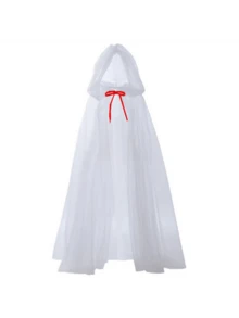 1pc Red/White Bridal Red Bow Hooded Mesh Cape, Ghost Bride Costume, Party Decoration Cloak, Cosplay, Party Outfit, Photo Prop, Christmas Party - Multicolor - View 11