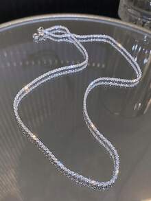 ESBERRY 2pcs/Set Shiny Bracelet & Necklace Jewelry Set, Elegant Valentine's Day Gift Set For Women - Silver - View 5