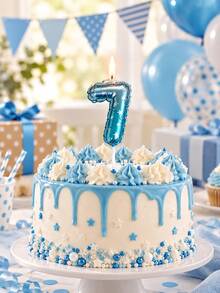 1PC Blue Metallic Number Birthday Candles With Star Pattern, Inflatable Balloon Style Cake Toppers With Long Sticks, Lighted Number Candles For Kids Adults Birthday Party, Anniversary Celebration, Cake Decoration Supplies For European Festive Events - View 3