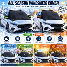 1pc 259*114.3cm Universal Car Windshield Snow Cover, Full Coverage Frost And Ice Protection Cover With Reflective Rearview Mirror Cover, 4 Hook Straps, Foldable Quilted All-Season Sunshade, Suitable For Sedan, Hatchback And SUV, Green/Orange Accents, Winter Car Accessory, Christmas Gift For Female Drivers - Multicolor - View 3