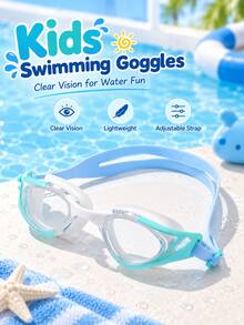 Children's Swimming Goggles Multi-Color Colorblock Design Adjustable Double Strap Clear Lens Lightweight Unisex Kids Pool Training Water Play Swim Glasses Summer Water Sports Accessories - Black and White - View 7