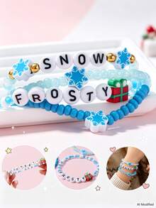 19Pcs Kids Christmas Snowflake Beaded Bracelet Set, Random Color, Holiday Party Favors & Gifts For Girls - Baby Blue - View 3