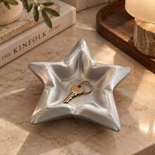 1pc Star-Shaped Resin Jewelry Storage Tray, Silver Metallic Wave Textured Decorative Organizer Tray, Suitable For Rings, Earrings, Necklaces, Bracelets, Vanity Mirror Table Home Desktop Decor - Multicolor - View 4