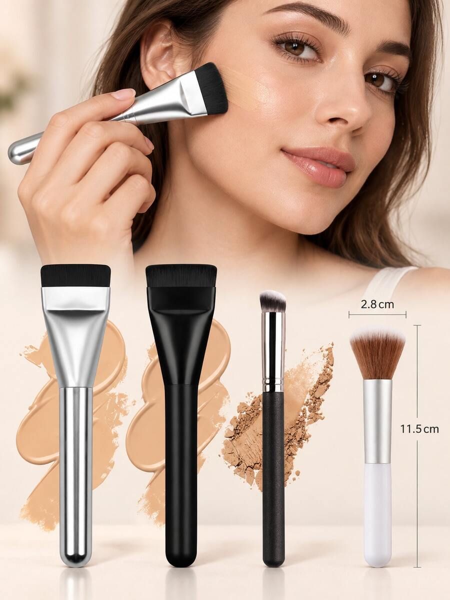 Cọ trang điểm chuyên nghiệp, cọ nền dẹt siêu mỏng, cọ che khuyết điểm chi tiết góc nghiêng, lông mềm dày, phù hợp cho kem nền lỏng, kem che khuyết điểm, tạo khối, tán nền, dụng cụ làm đẹp du lịch - Nhiều màu - Xem 1
