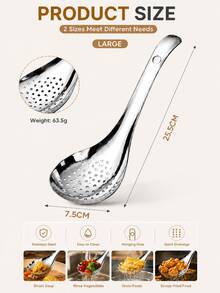 1/2Pcs Stainless Steel Slotted Spoon Set, Kitchen Strainer Ladle With Long Handle, Perforated Cooking Spoon For Soup, Pasta And Frying Food - Multicolor - View 11