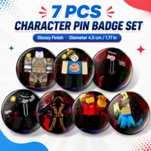 7pcs Roblox Theme Enamel Brooch Set, Round 4.5cm Eerie Badge, Gothic Skull & Horror Character Design, Durable Clasp, Suitable For Halloween Party, Cosplay, Backpack, Jacket, Bag Decoration, Horror Fan Gift - A - View 2