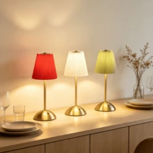 LED Wireless Pleated Touch Night Light, Metal Umbrella Bedside Lamp, 3 Color Temperatures & Stepless Dimming, Built-In 1200mAh Battery, Suitable For Living Room Decor, Office, Bedroom, Hotel, Perfect Christmas & Valentine's Day Gift - Fabric Table Lamp - View 8