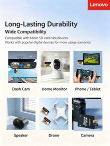 Lenovo TF Card (Micro SD Card) Compatible With Cameras, Surveillance, Home Storage, Dash Cams [Platinum Edition] Ultra HD 4K Camera Memory Card - View 3