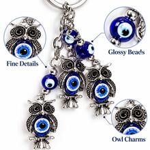 1pc Blue Bead Owl Keychain, 3 Owl Dangle Bag Charm, Vintage-Style Lightweight Key Ring For Handbag, Backpack, Car Keys & Travel - Multicolor - View 8