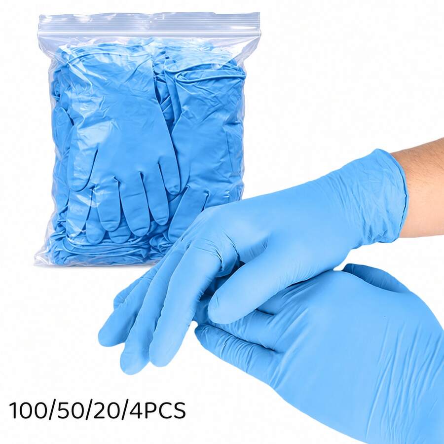 100/50/20/4pcs, Blue Disposable Nitrile Gloves, Latex-Free, Suitable For Cleaning Tool Racks, Wiping Storage Box Labels, Organizing Screw Sorting Boxes, Cleaning Work Flashlights And Wiping Storage Cabinet Doors. - Blue - View 1