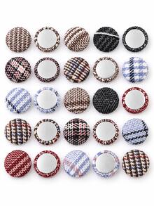 50pcs Assorted 15mm Tweed Plaid Fabric Covered Flat Back Buttons - Houndstooth Fabric Domed Gemstone Decoration, Multi-Color, Suitable For DIY Hair Clip Making, Snap Hair Clips, Coat & Suit Decoration And Sewing Crafts - Round - View 7