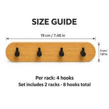 2pcs Bamboo & PP Wall-Mounted Hook Rack, Convenient Hanging Storage For Your Home. Each Rack Features 4 Black Hooks With Stopper Design To Prevent Rings And Straps From Slipping. Drill-Free Installation Allows You To Utilize Wall Space To Organize Keys, Hats, Small Towels And Lightweight Accessories; Natural Bamboo Backboard Adds A Warm Texture - View 5
