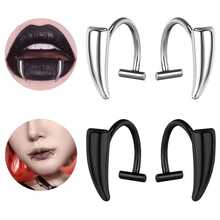 2 st Halloween vampyrhörn U-formade läppringar i rostfritt stål, läpppiercing för cosplay, smycken - Multifärgad - Visa 2