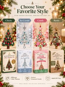 DIY Beaded Christmas Decoration Set, 4 Styles Handmade Beaded Tree Hanging Ornaments, Holiday Craft DIY Kit For Beginners, Gift Box Christmas Beading Project, Make Your Own Christmas Tree Hanging Decorations, Suitable For Tree Decor And Seasonal Gifts - Multi-color - View 2