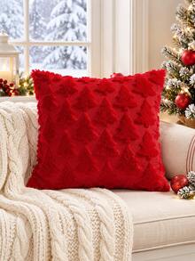 2pcs Red Christmas Tree 3D Plush Pillow Covers, Soft Knitted Texture Square Cushion Covers, Winter Holiday Sofa Bedroom Home Decor, Pillow Insert Not Included - Red - View 8