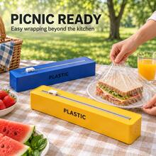 Plastic Wrap Cutter With Sliding Blade, 3-Way Mounting With Strong Suction Cup, Magnetic Back And Hook-And-Loop Fastener, Kitchen Foil And Cling Film Dispenser, Clean Cut, Space-Saving Organizer For Fridge, Countertop And Wall, Easy To Use Daily - View 4