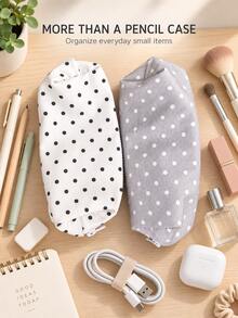 1pc Large Capacity Polka Dot Stationery Bag & Makeup Pouch: Korean Style Pencil Case | Minimalist Portable Women's Design, Suitable For Desk Storage & Home Decor, Multi-Functional Storage Solution For School, Office, Travel - 1 Pc Beige - View 5