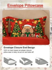 2/3pcs Christmas Bedding Set, Cute Capybara Pattern, Soft And Comfortable, Skin-Friendly And Breathable, Suitable For All Seasons, Fits Single, Double, Queen, King, And Extra Large Beds. Dorm Room Minimalist Home Textiles, Back To School Essential, Machine Washable, Autumn Bedroom Decor. Includes 1 Duvet Cover And 1/2 Pillowcases (Duvet Insert Not Included). - Multicolor - View 5