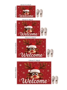 1PC Christmas Entry Door Mat, Red Background Cartoon Style Snowflake Starlight Cute Peeking Red Nose Reindeer Welcome Print Carpet, Seasonal Decorative Mat, With Holiday Design, Christmas Decoration, Perfect Christmas Gift, Perfect Match For Christmas And New Year Celebration, Door Mat, Small Rug, Welcome Mat, Carpet, Floor Mat, Outdoor Door Mat, Kitchen Rug, Home Decor, Front Door Mat, Area Rug - Multicolor - View 5