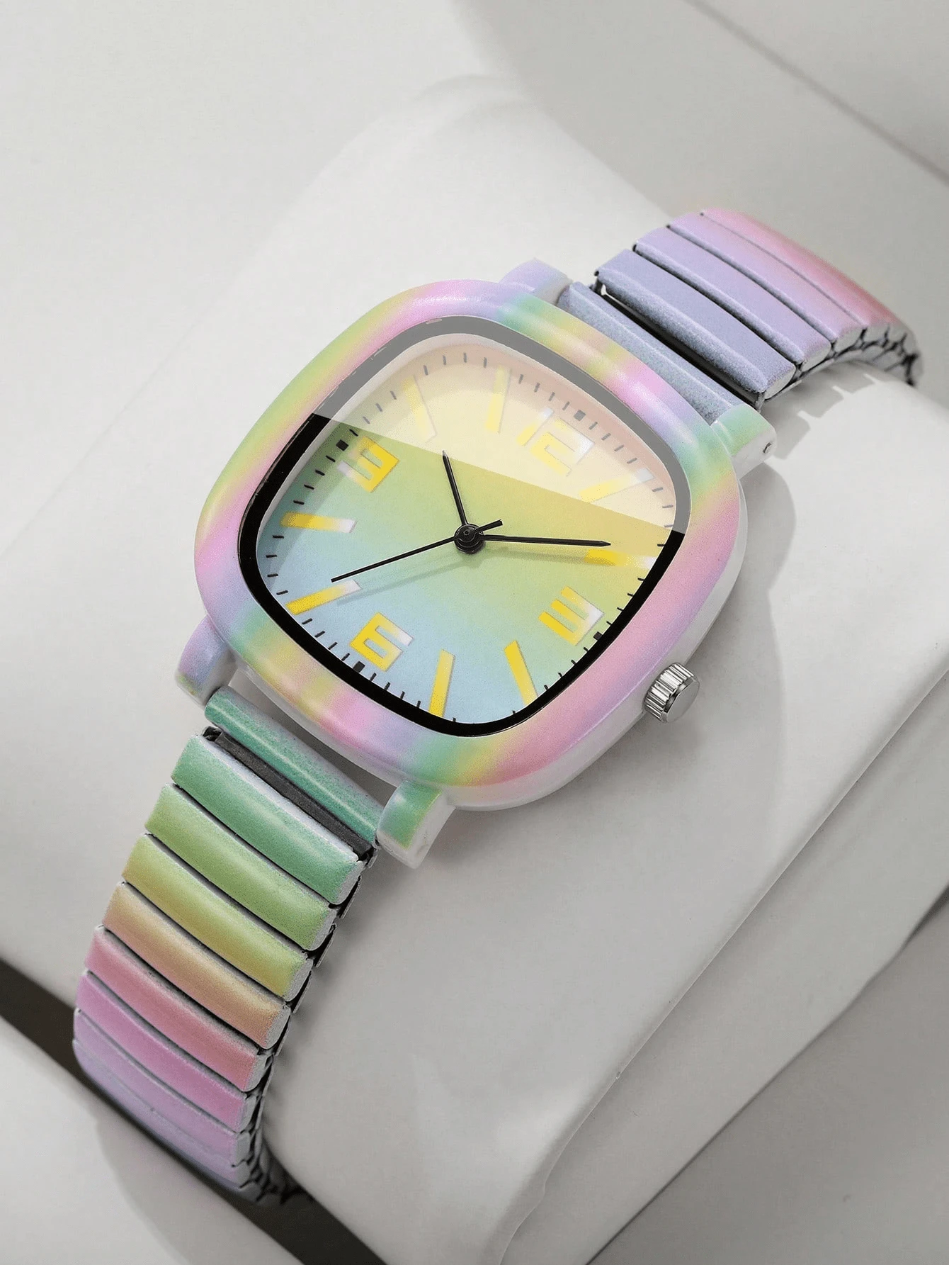 Women's Colorful Rainbow Gradient Square Quartz Wristwatch, Elastic Stretch Band, Casual Y2K Daily Wear Decorative Watch - Multicolor - View 1